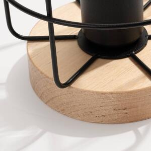 Stolná lampa Gotto, 1x drevené/čierne drôtené tienidlo