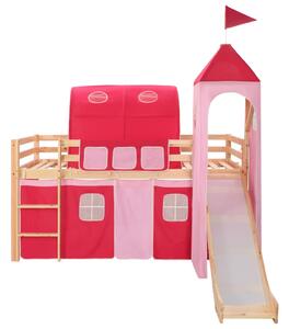 Detská poschodová posteľ, šmýkačka a rebrík, borovica 208x230cm
