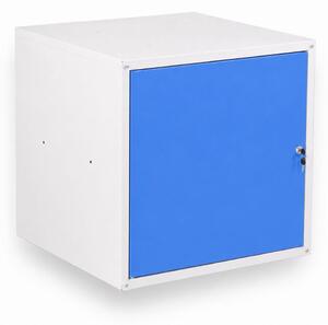 Šatníková skrinka s uzamykateľným boxom 550 x 550 x 550 mm, cylindrický zámok, modré dvere