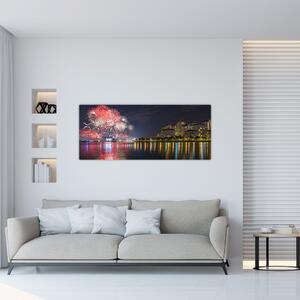 Obraz ohňostroja v Singapure (120x50 cm)