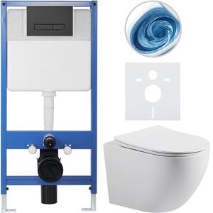 CERANO - Kompletný podomietkový WC set Lite/Cesso - biela lesklá - WC tlačidlo Slim, čierne matné - predstenová inštalácia / sadrokartón - 49x36 cm