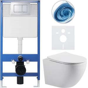 CERANO - Kompletný podomietkový WC set Lite/Cesso - biela lesklá - WC tlačidlo Classic, chróm - predstenová inštalácia / sadrokartón - 49x36 cm