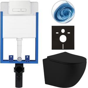 CERANO - Kompletný podomietkový WC set Lite/Cesso - čierna matná - WC tlačidlo Slim, biele - na zamurovanie - 49x36 cm