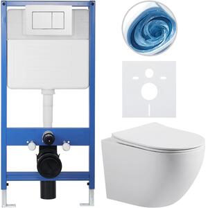 CERANO - Kompletný podomietkový WC set Lite/Cesso - biela matná - WC tlačidlo Classic, biele - predstenová inštalácia / sadrokartón - 49x36 cm