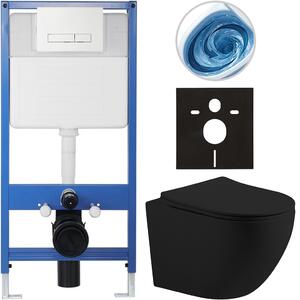 CERANO - Kompletný podomietkový WC set Lite/Cesso - čierna matná - WC tlačidlo Slim, biele - predstenová inštalácia / sadrokartón - 49x36 cm