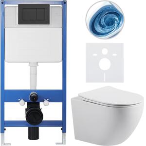 CERANO - Kompletný podomietkový WC set Lite/Cesso - biela lesklá - WC tlačidlo Classic, čierne matné - predstenová inštalácia / sadrokartón - 49x36 cm