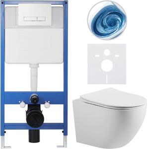 CERANO - Kompletný podomietkový WC set Lite/Cesso - biela matná - WC tlačidlo Slim, biele - predstenová inštalácia / sadrokartón - 49x36 cm
