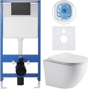 CERANO - Kompletný podomietkový WC set Lite/Verde - biela lesklá - WC tlačidlo Slim, čierne matné - predstenová inštalácia / sadrokartón - 49x36 cm