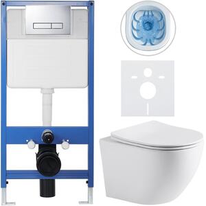 CERANO - Kompletný podomietkový WC set Lite/Verde - biela matná - WC tlačidlo Slim, chróm - predstenová inštalácia / sadrokartón - 49x36 cm