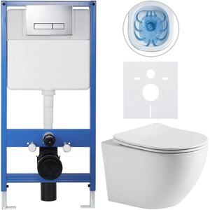 CERANO - Kompletný podomietkový WC set Lite/Verde - biela lesklá - WC tlačidlo Slim, chróm - predstenová inštalácia / sadrokartón - 49x36 cm