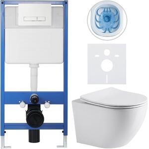 CERANO - Kompletný podomietkový WC set Lite/Verde - biela lesklá - WC tlačidlo Slim, biele - predstenová inštalácia / sadrokartón - 49x36 cm