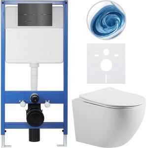 CERANO - Kompletný podomietkový WC set Lite/Cesso - biela lesklá - WC tlačidlo Line. tmavo šedá - predstenová inštalácia - 49x36 cm