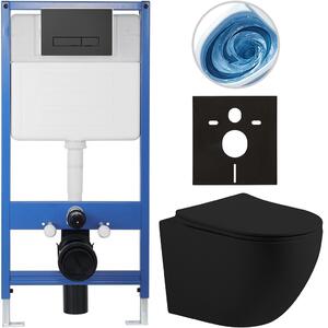 CERANO - Kompletný podomietkový WC set Lite/Cesso - čierna matná - WC tlačidlo Slim, čierne matné - predstenová inštalácia / sadrokartón - 49x36 cm
