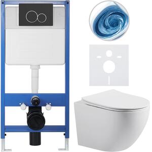 CERANO - Kompletný podomietkový WC set Lite/Cesso - biela matná - WC tlačidlo Duo, čierna matná - predstenová inštalácia - 49x36 cm