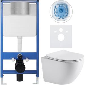 CERANO - Kompletný podomietkový WC set Lite/Verde - biela lesklá - WC tlačidlo Line, nerez - predstenová inštalácia - 49x36 cm