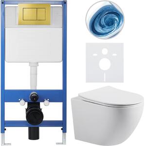 CERANO - Kompletný podomietkový WC set Lite/Cesso - biela lesklá - WC tlačidlo Classic, zlatá - predstenová inštalácia / sadrokartón - 49x36 cm