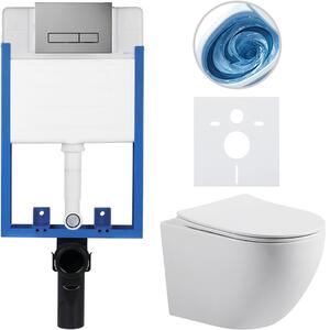 CERANO - Kompletný podomietkový WC set Lite/Cesso - biela lesklá - WC tlačidlo Slim, tmavo šedá - na zamurovanie - 49x36 cm