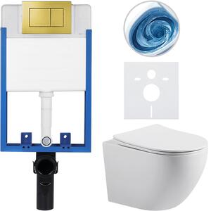 CERANO - Kompletný podomietkový WC set Lite/Cesso - biela lesklá - WC tlačidlo Classic, zlatá - na zamurovanie - 49x36 cm