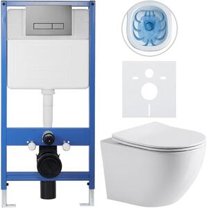 CERANO - Kompletný podomietkový WC set Lite/Verde - biela lesklá - WC tlačidlo Slim, tmavo šedá - predstenová inštalácia / sadrokartón - 49x36 cm