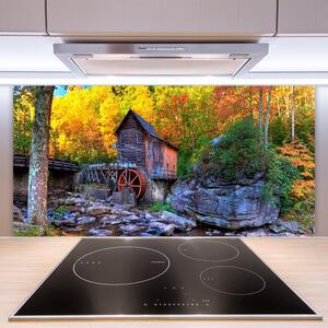 Sklenený obklad Do kuchyne Vodné mlyn jesenné les 100x50 cm