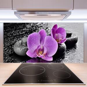 Sklenený obklad Do kuchyne Orchidea kvety kamene zen 100x50 cm