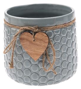 Keramický obal na kvetináč Heart, sivá, 12,5 x 14 cm