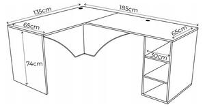 Počítačový rohový stôl CARBON, 185x74x135, čierna, pravá