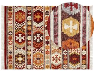 Kelímový koberec viacfarebný vlna a bavlna 160 x 230 cm ručne tkaný vzor boho patchwork so strapcami