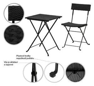 Stilista záhradný polyratanový set, čierny, 2 stoličky+stôl
