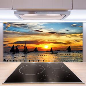Sklenený obklad Do kuchyne Loďky more slnko krajina 100x50 cm