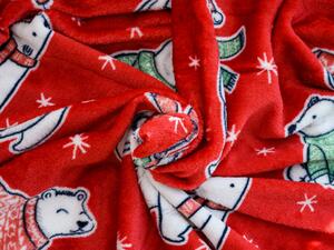 Červená vianočná mikroplyšová deka ĽADOVÝ MEDVEĎ, 150x200 cm