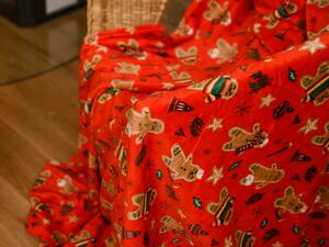 Červená vianočná mikroplyšová deka VIANOCE, 180x200 cm