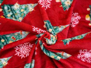 Červená vianočná mikroplyšová deka STROMČEK A VLOČKA, 150x200 cm