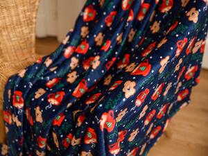 Modrá vianočná mikroplyšová deka HOT COCOA, 150x200 cm