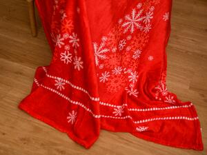 Červená vianočná mikroplyšová deka VLOČKA, 150x200 cm
