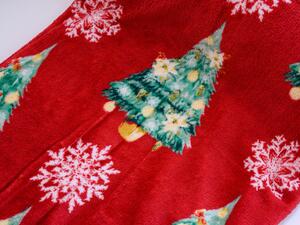 Červená vianočná mikroplyšová deka STROMČEK A VLOČKA, 150x200 cm