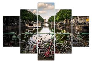 Obraz bicykla v meste (150x105 cm)