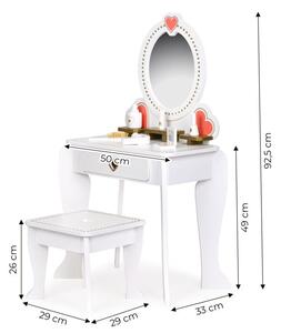 Veľký drevený detský toaletný stolík so zrkadlom Biela