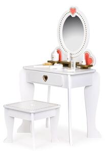 Veľký drevený detský toaletný stolík so zrkadlom Biela