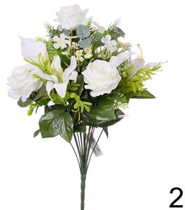 Kytica ruža ľalia cala biela 48 cm 220801B - Umelé kvety