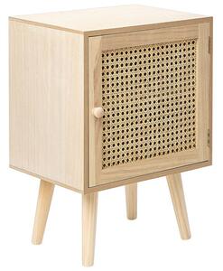 Nočný stolík svetlá Paulownia MDF materiál dyha ratanový výplet ratanové dvierka boho dizajn