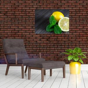 Obraz citrónov a mäty na stole (70x50 cm)