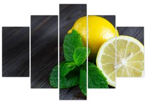 Obraz citrónov a mäty na stole (150x105 cm)