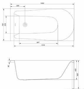 Cersanit Flavia akrylátová vaňa 140x70cm, biela, S301-104