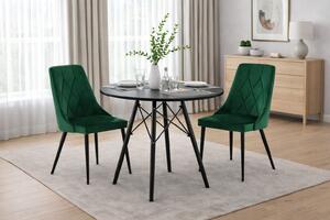Jedálenská zostava stôl 80 cm čierny a 2 stoličky IMOLA zelené / nohy čierne