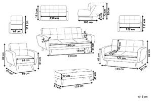 Sedacia súprava do obývacej izby čierna látková 3 + 2 + 1 pohovka s podnožkou vhodná na spanie retro