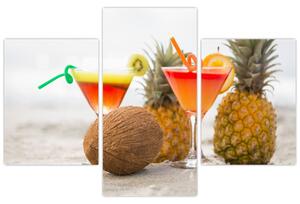 Obraz ananásov a pohárov na pláži (90x60 cm)