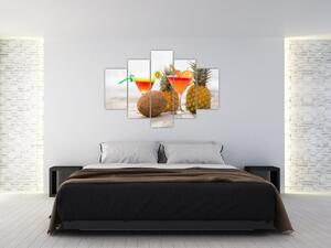 Obraz ananásov a pohárov na pláži (150x105 cm)