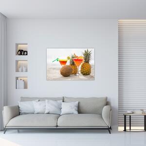 Obraz ananásov a pohárov na pláži (90x60 cm)