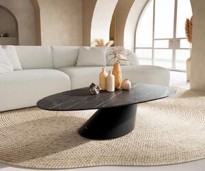 DELIFE Konferenčný stolík Edge oválny 140x75 cm keramika Laminam® Noir Desir hnedá Conis kov čierna